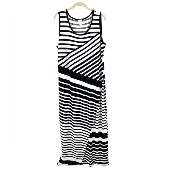 Chicos Collection Size 2 US 12 Large Knit Kit Diagonal Striped Maxi Dress Slinky - Picture 4 of 12